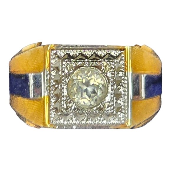 Vintage Men's ESPO Ring 14K Gold GE 2 Tone Cubic Zirconia Square Setting - Picture 13 of 14